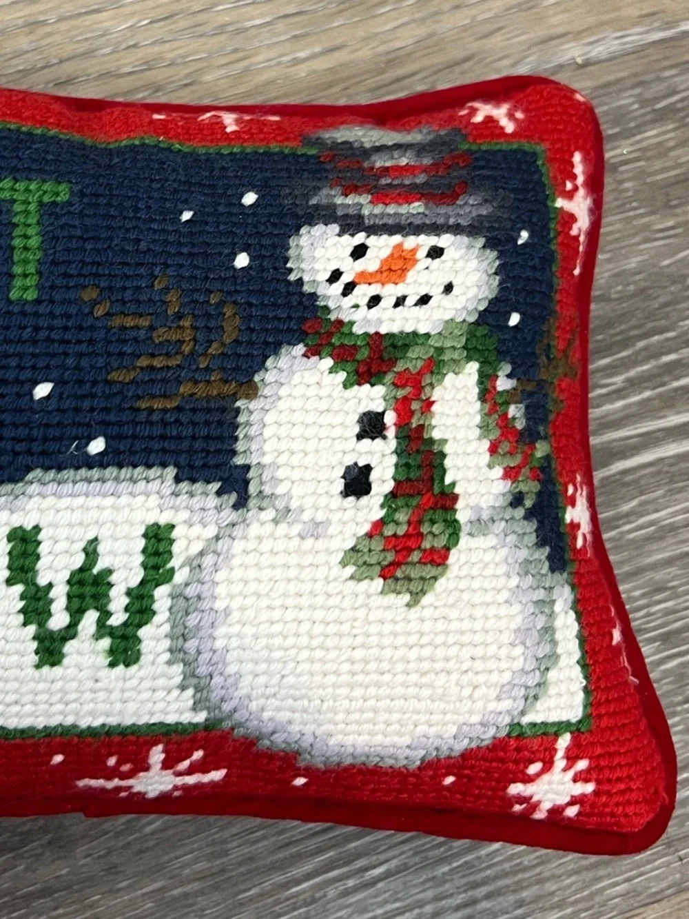 Let it snow snowman needle point pillow